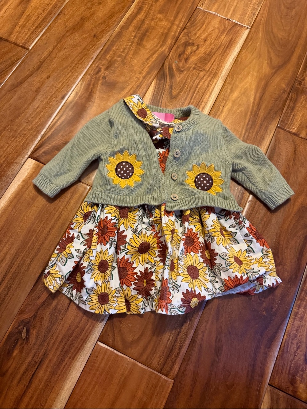 Baby girl fall sunflower cardigan and dress. Goodlad brand. Size 6 months